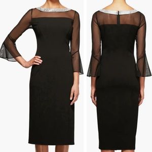 Alex evenings midi-length sheath dress.